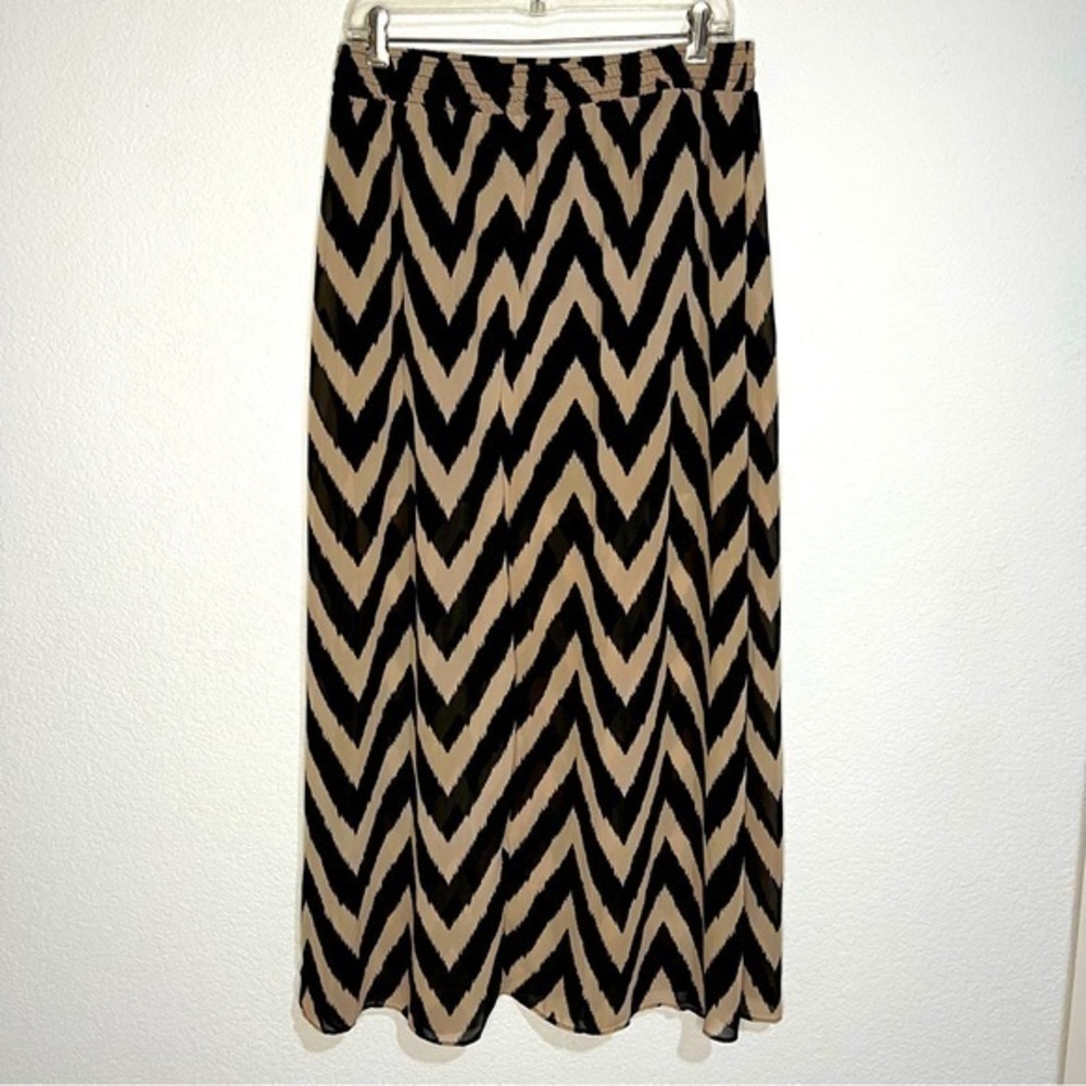 MMC Black & Tan Chevron A Line Flowy Maxi Skirt New XL